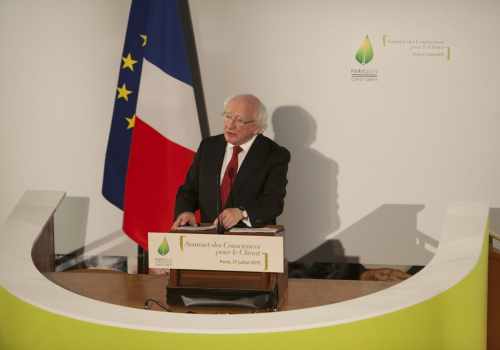 President Higgins gives a speech at a meeting of the Conseil Economique, Social et Environmental.
