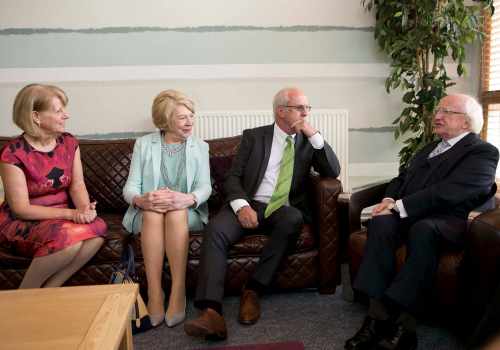 President Higgins and Sabina are pictured with Wendy and Colin Parry at the Tim Parry Johnathan Ball Foundation for Peace Centre