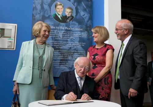 President Higgins and Sabina are pictured with Wendy and Colin Parry at the Tim Parry Johnathan Ball Foundation for Peace Centre