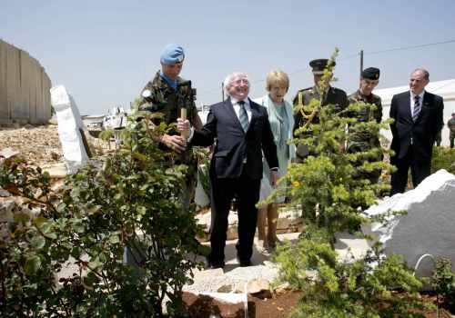 President Michael D Higgins and his wife Sabina's at a Tree Planting Ceremony at the  FINIRISH BATT HQ in South Lebanon