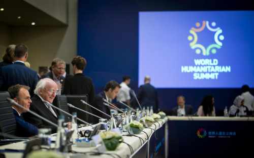 President Michael D Higgins during the roundtable discussion on Changing Citizen's Lives and on Humanitarian Financing