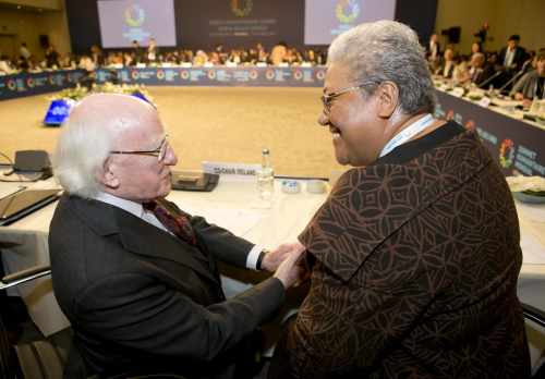 President Higgins as co chair at a roundtable discussion on  'Women and Girls - Catalyising Action to Achieve Gender Equality' with Somoan Minister of Justice and Courts Administration Fiame Naomi Mataafa