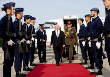 Pictured is President Michael D Higgins and his wife Sabina on their arrival at Lisbon Airport
