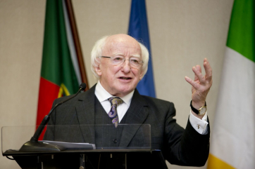 President Higgins speaking at a business lunch hosted by Irish Ambassador to Portugal Orla Tunny