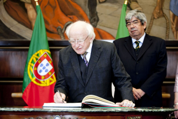 President Michael D. Higgins signing the visitors book at the National Assembly, Lisbon
