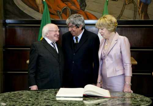 President Michael D Higgins with his wife Sabina at the National Assembly, Lisbon with Mr Eduardo Ferro Rodrigues