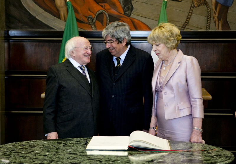 President Michael D Higgins with his wife Sabina at the National Assembly, Lisbon with Mr Eduardo Ferro Rodrigues