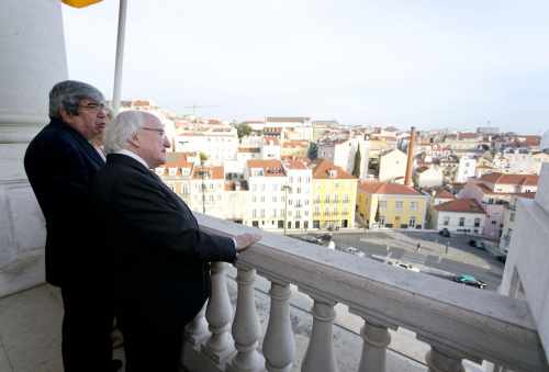 President Michael D Higgins and his wife Sabina with Mr Eduardo Ferro Rodrigues President of the National Assembly