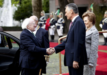 President Michael D Higgins meeting President of Portugal, Cavaco Silva  and his wife Dr Doutora Maria Cavaco Silva at Belem Palace