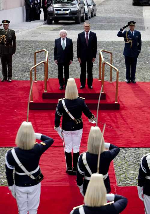 Pictured is President Michael D Higgins with President of Portugal, Cavaco Silva at Belem Palace in Lisbon