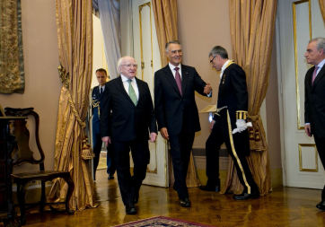 Pictured is President Michael D Higgins with President of Portugal, Cavaco Silva at Belem Palace in Lisbon