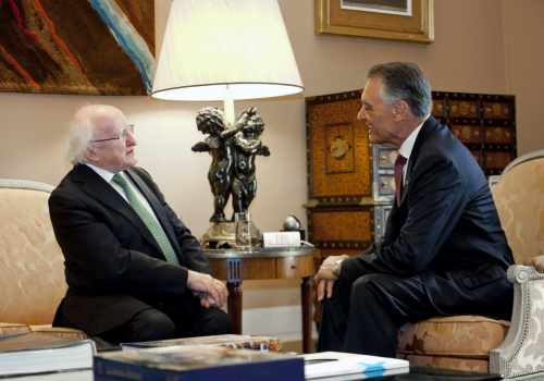 Pictured is President Michael D Higgins with President of Portugal, Cavaco Silva at Belem Palace in Lisbon