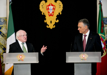 President Michael D Higgins with President of Portugal, Cavaco Silva during a press conference at Belem Palace in Lisbon