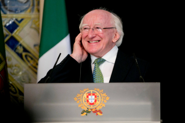 President Michael D Higgins  during a press conference at Belem Palace in Lisbon