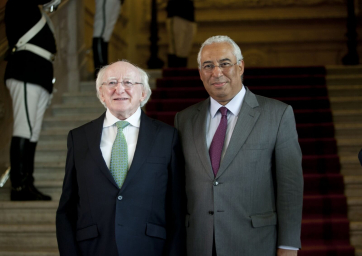 President Michael D Higgins meeting with the Prime Minister of Portugal, Antonio Santos da Costa at Necessidades Palace in Lisbon