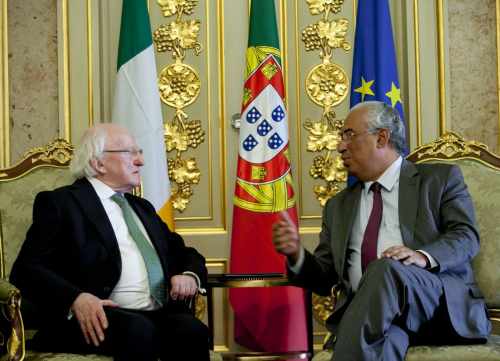 President Michael D Higgins meeting with the Prime Minister of Portugal, Antonio Santos da Costa at Necessidades Palace in Lisbon