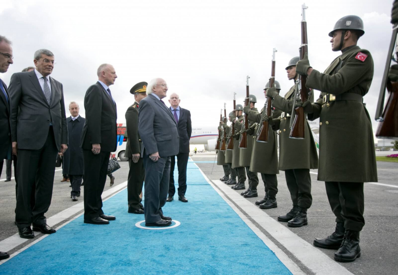 Pictured is President Michael D Higgins arriving at Istanbul Ataturk Airport