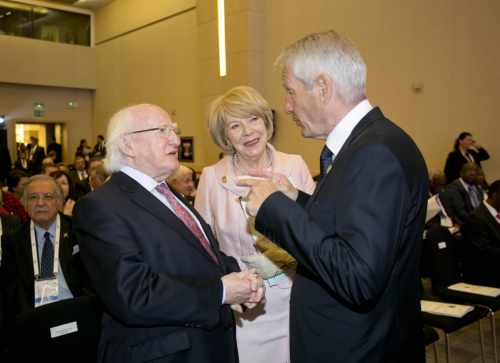 President Michael D Higgins and his wife Sabina with Thorbjorn Jagland, Secretary General, Council of Europe  at the Istanbul Congress Centre