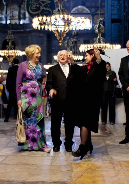 Pictured is President Michael D Higgins and his wife Sabina with Ms Dafne Tekey Deputy Manager of the Hagia Sofia in Istanbul