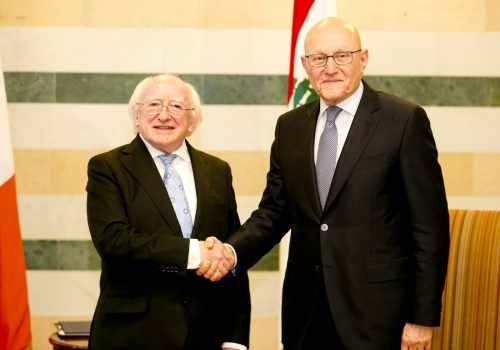 President Michael D Higgins with H.E. Mr Tammam Salam, President of the Council of Ministers at 'Le Grand Serail' the historic offices of the President in Beirut