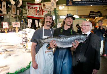 President Higgins is pictured in the Pike Place Market, Seattle.