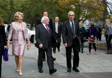 President Higgins and Sabina Higgins are pictured at the University of Washington with Prof Gerald Baldasty, Interim Provost and Executive Vice President, University of Washington