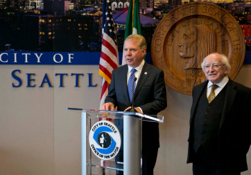 Pictured is President Higgins meeting The Mayor of Seattle, Ed Murray.  