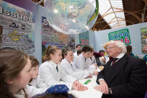President Higgins with his wife Sabina meeting students from Glenamaddy NS and St Brendans BNS