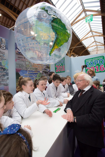 President Higgins with his wife Sabina meeting students from Glenamaddy NS and St Brendans BNS