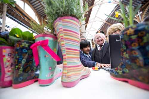 President Higgins with Ali Ijaz (9) of Barefield NS, Ennis, Co Clare