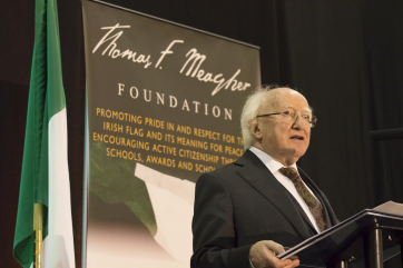 Thomas F Meagher Foundation Schools’ Flag Presentation Ceremony announcing Scholarship Programme and Flag Week. Pictured is President Higgins during his addresss.