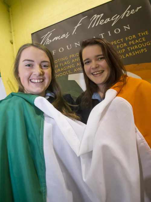 Pictured are Julie Brennan and Makyla Keyter from St. Marys, Mallow, Co. Cork after being presented with the Irish Flag.