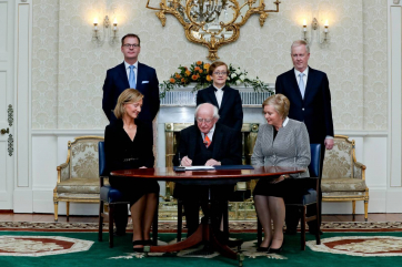 President Higgins, her Honour Justice Reynolds, Tanaiste & Minister for Justice Ms Frances Fitzgerald, Art O Leary Sec Gen to the President, Maire Whelan Attorney General & Mr Philip Hamill assistant Secretay General to the Taoiseach