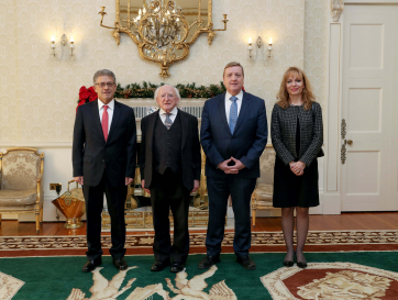 H.E. Mr. Levent Murat Burhan, Ambassador of the Republic of Turkey, President Higgins, Mr. Pat Breen, T.D, Minister of State and Mrs. Işil Gürler İleri, Counsellor and Deputy Head of Mission.