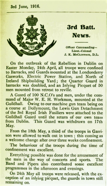 The Sprig Regimental Journal reports on the 3rd Battalion during the Easter Rising