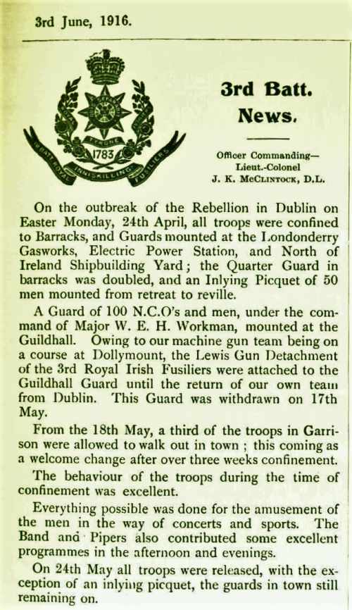 The Sprig Regimental Journal reports on the 3rd Battalion during the Easter Rising