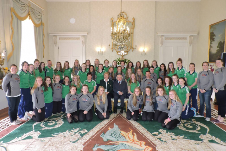 President receives the Irish U16 and USA under 17 girls’ hockey teams