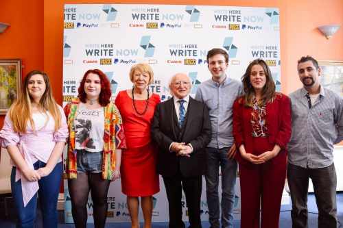 President presents prizes at the ‘Write Here Write Now’ 2018 Hotpress competition