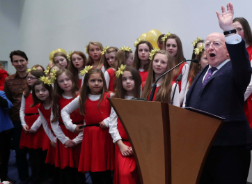 The President makes his speech to guests before he switched on the Christmas tree lights