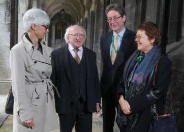 President Higgins is pictured with Professor Martine Rahier, Vice President, EUA, Dr Jim Browne, NUI Galway President, and Lesley Wilson, Secretary General, EUA.