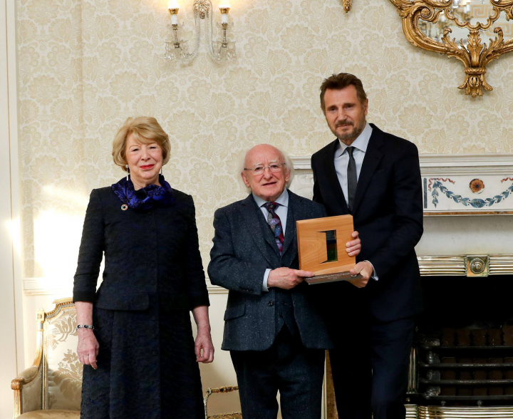 President presents Liam Neeson with Distinguished Service for the Irish Abroad Award