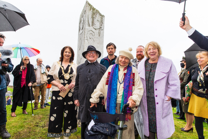 President and Sabina Higgins unveil a standing stone by Imogen Stuart