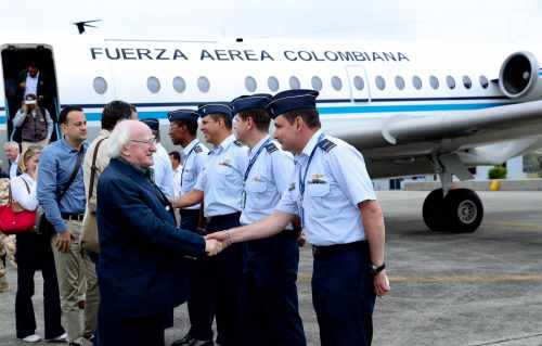 President Higgins at Bogota Military air base before flying to FARC camp thirty six in the Anori Municipality by helicopter from Bogota Military air base in Columbia