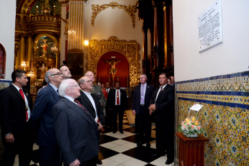 President Higgins  at the San Pedro Church in the city of Lima were he viewed a plaque dedicated to Ambrosio O' Higgins, ist Marquis of Osorno who served the Spanish Empire as Captain General
