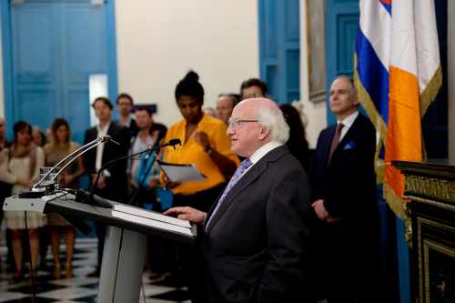 President Higgins  as he launches the Latin America exhibition In the old city of Havana Cuba