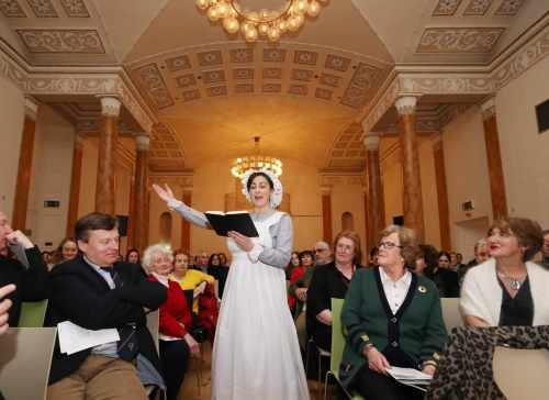 Pictured is actor Georgina Miller at the opening of the 'Birth of a Nation' exhibition at the Rotunda Hospital. 
