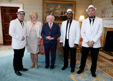 Tony Oscar, Sabina Higgins, President Michael D Higgins, Benjamin Becerra and Erick Muinos from the Havana Club Trio