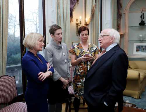 Fiona Mitchell, Juliet Samuel,  Lisa O’Carroll, President Higgins 