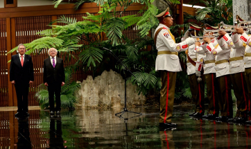 President Higgins at the Palace of the Revolution were he met with President Castro In Havana Cuba