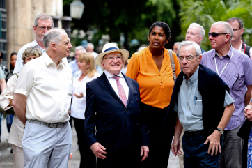 President Higgins with Dr Eusebio Leal a historian of the old city of Havana and David Stanton Minister of state at dept of Justice and equality